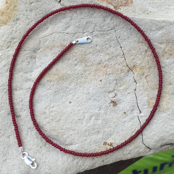 Super Tiny Matte or Shiny Finish Deep Red Seed Bead Necklace / Choker, Choose a Length, Garnet Color, Maroon Red, Deep Blood Red