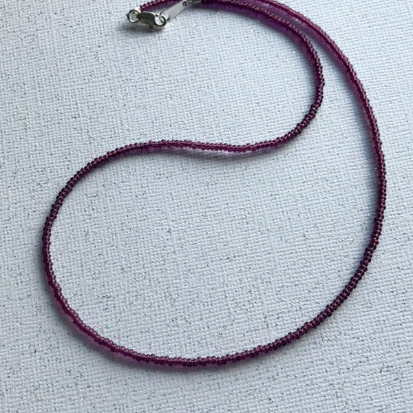 Super Tiny Translucent Dark Purple Seed Bead Choker/ Necklace, Size 11 Seed Bead Plum, Eggplant, Purple Choker, Minimalist, Choose A Length