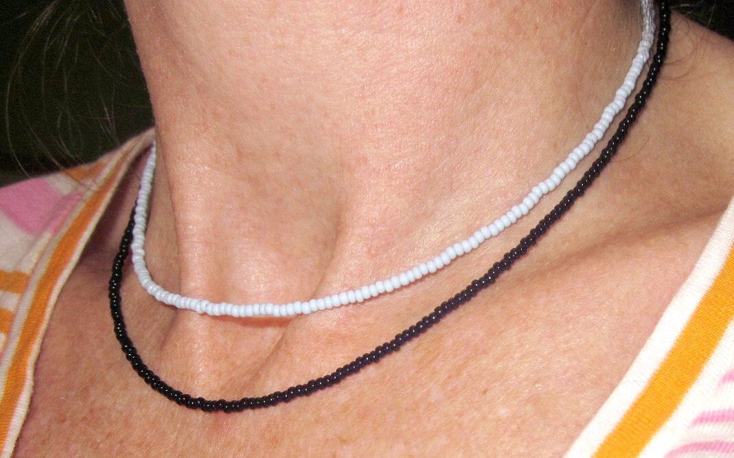 Dark Blue Tiny Seed Bead Necklace, Navy Blue Necklace, Tiny Size 11