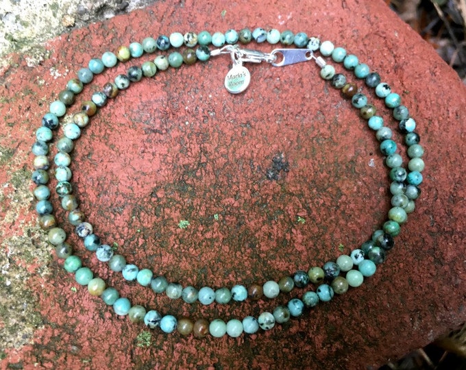 Featured listing image: African Turquoise Very Small Stone Choker Necklace / Short Necklace, African "Turquoise" 3mm Stone Necklace, Blue and Green Stone Necklace
