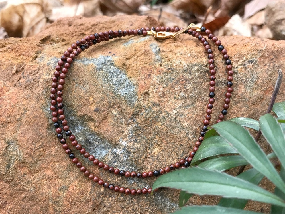 Buy Long Natural Black Obsidian Stone and Marbled Gray Jasper Necklace 6 Mm  Knotted Beads. Man Woman. Genuine Semi-precious Stone. Online in India -  Etsy