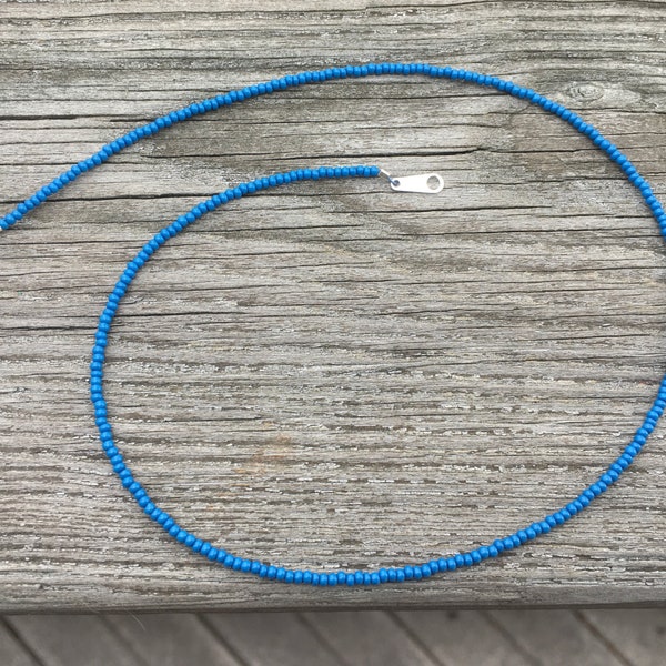 Patriot Blue Tiny Seed Bead Necklace/Choker Choose a Length, Size 11 Super Tiny Medium Blue / Slate Blue Seed Bead Necklace, Minimalist