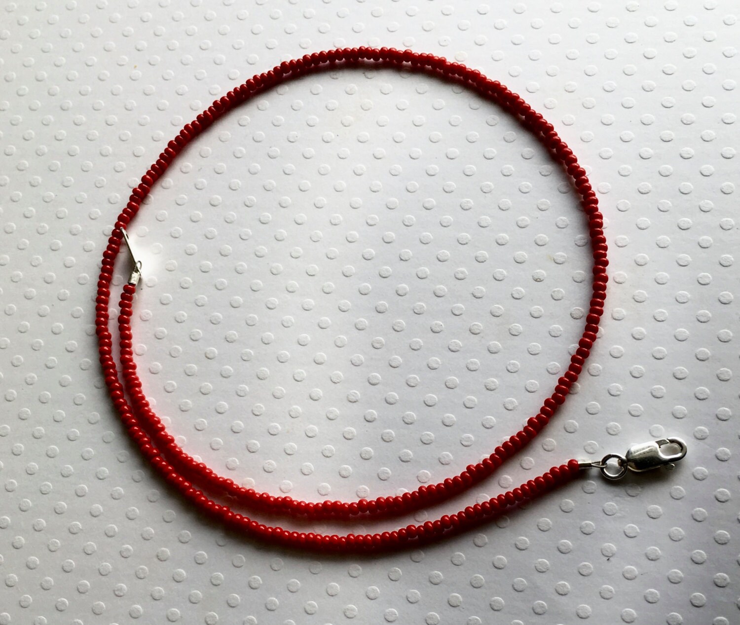 Bright Red Super Tiny Seed Bead Necklace Choker Length, Choker