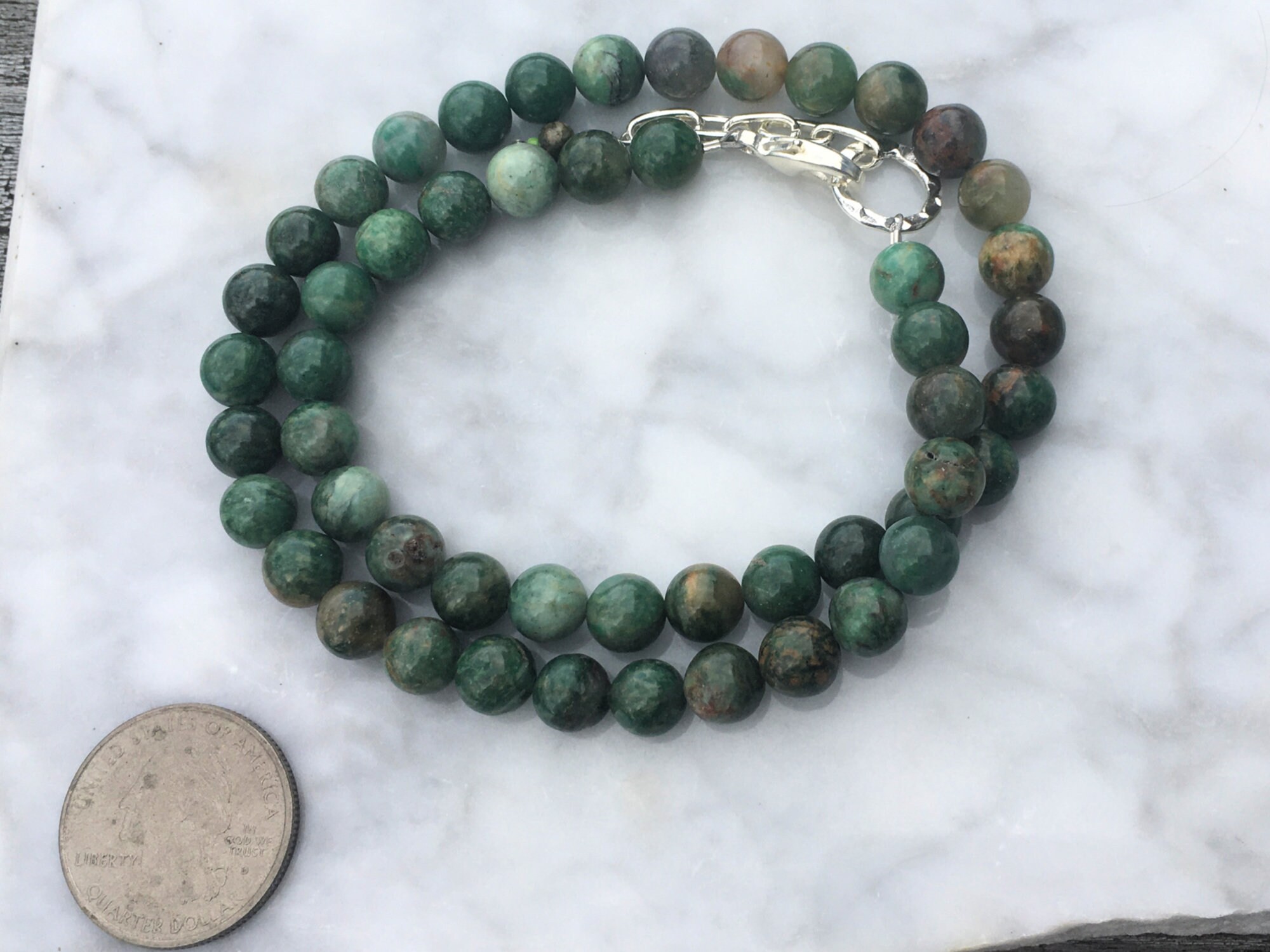 African Jade Quartz Large Stone Necklace, 8mm Shades of Green Necklace