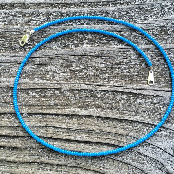 Turquoise Blue Super Tiny Seed Bead Necklace / Choker, Blue Turquoise (NOW Two Sizes 11/0 and 8/0), Turquoise Choker, Choose a Length