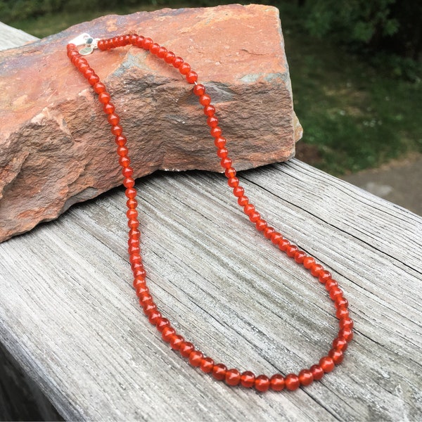 Carnelian Stone Necklace, 3.5-4mm Burnt Orange Stone Short Necklace / Choker, 16 inches, Motivation Stone