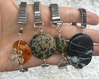 Watch Band Bracelets, Upcycled, Stone Bracelets, Large Stone Bracelets, Stretchy Band Bracelets, Large Bracelets, Natural Stone Bracelets