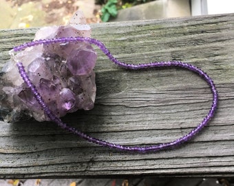 Amethyst Choker Necklace, Natural Amethyst Faceted Rondelle Necklace, Hand Cut and Polished Purple Stone