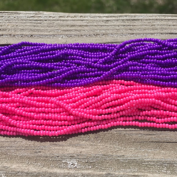 Necklace / Choker Bright Pink or Purple Seed Bead Necklace, Choose A Length, Size 11-0 Seed Beads