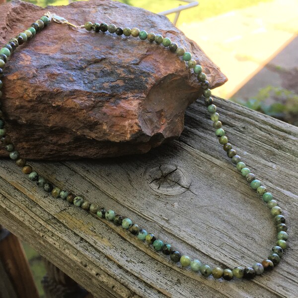 African "Turquoise" Small Stone Necklace, 3.5-4mm African Turquoise Short Necklace / Choker 16.5 inches, Now Also in MATTE Finish