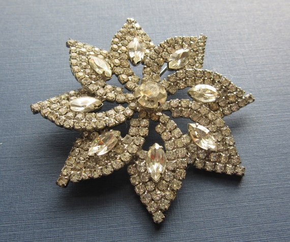 Vintage Crystal Flower Brooch - Crystal Pin, Silv… - image 1