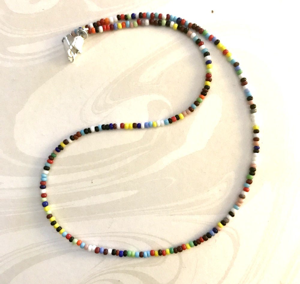 MultiColor Seed Bead Necklace/Choker, Choose a Length, Retro Look