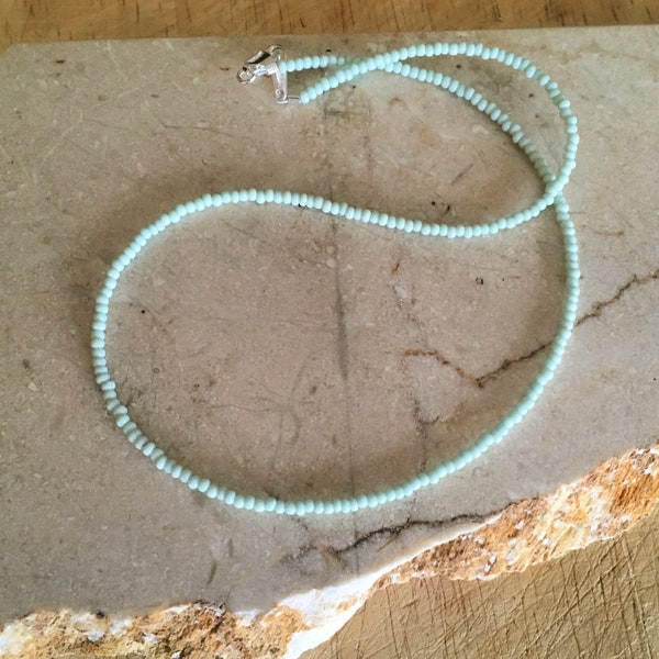 Super Tiny Mint Green Seed Bead Necklace / Choker, Choose a Length, Celadon seed bead necklace