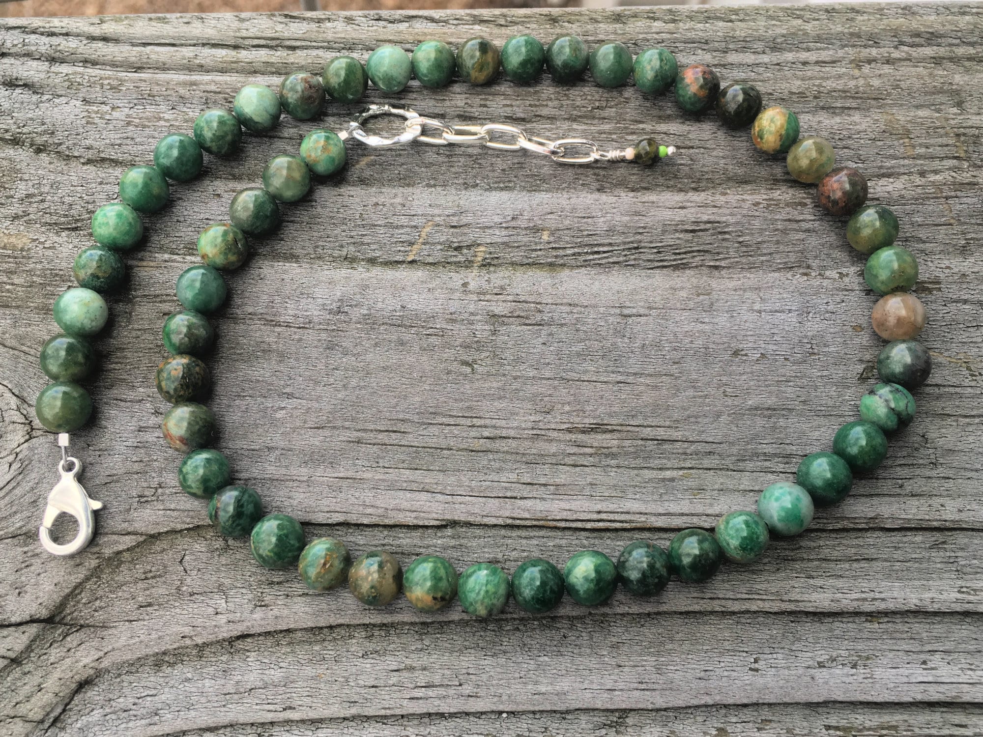 African Jade Quartz Large Stone Necklace, 8mm Shades of Green Necklace