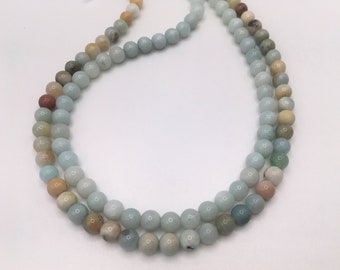 Amazonite Necklace, 6mm Amazonite or Flower Amazonite Stone Necklace, Natural Smooth Round Light Teal Blue / Green Stone Necklace