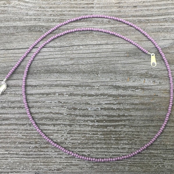 Pretty Light Purple Tiny Seed Bead Necklace - Choker Length, Opaque Purple Seed Bead Necklace, Minimalist Purple Necklace, Choose a Length