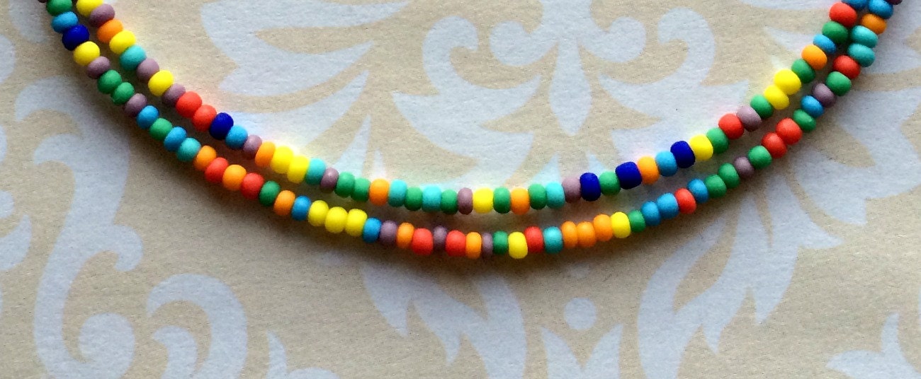 Download Multi-Color Super Tiny Seed Bead Necklace, Matte OR Shiny Rainbow Size 11 Seed Bead Necklace ...