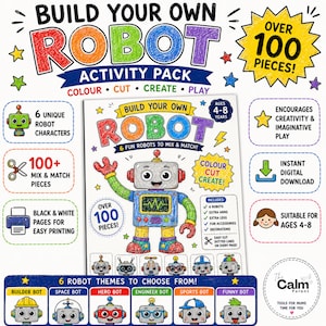 Build Your Own Robot Activity Pack | Printable Robot Craft for Kids | Colour Cut and Stick | STEM Inspired Kids Printable | Ages 4-8