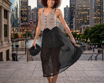 Sheer Black Chiffon Pull on Skirt