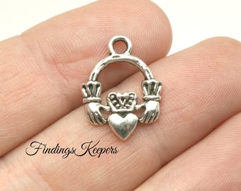3 Claddagh Charms Antique Silver 18 x 14 mm US Seller - ts1275