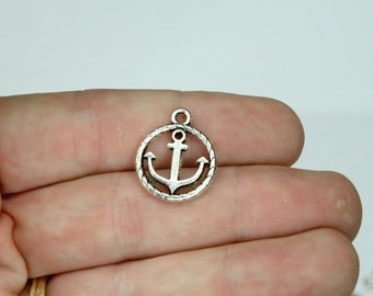 Anchor Charm 10 Round Charms Antique Silver Tone 19 x 16 mm USA Seller ts1330