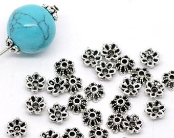 100 Flower Bead Caps  6mm Antique Silver U.S Seller  bc102