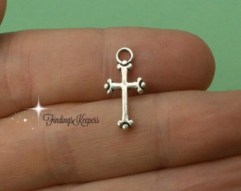 12 Silver Cross Charms Antique Silver Tone 17 x 9 mm ts1246