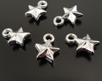 30 Star Charms Faceted Plastic Silver Tone 10 x 7 mm US Seller pa145