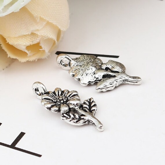 10 Flower Charms Antique Silver 21 X 10 Mm US Seller Ts1788
