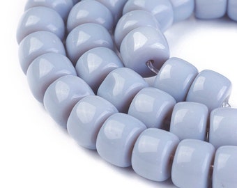 8mm Barrel Beads Opaque Glass 65 Bead Strand, Solid Color Light Steel Blue ts1815