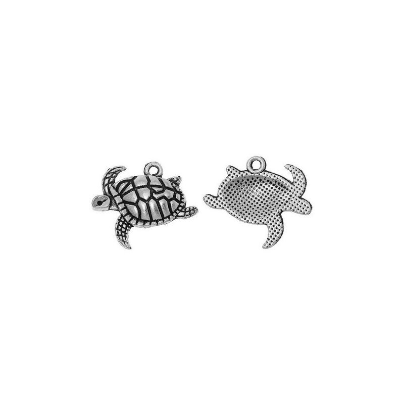 4 Turtle charms antique silver tone FF88