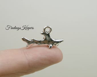 6 Shark Charm 3D Fish Antique Silver Tone Metal US Seller - ts932