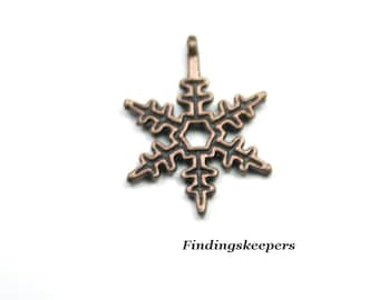 8 Snowflake Christmas Charm Pendants Copper Tone Metal  23 x 17 mm - cg294