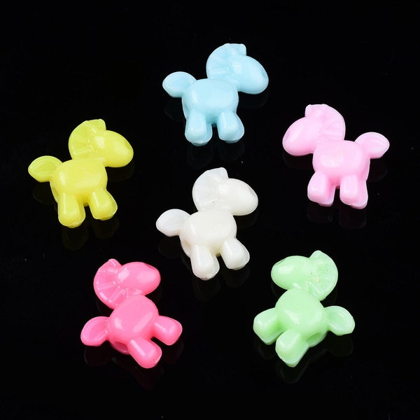50 Pony Horse Bead Charms Double Sided 16 x 16mm Mix Plastic Large Hole US Seller pa241