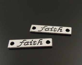 10 Faith Connectors Antique Silver Tone faith Word Charms - cn117