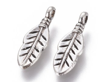 60 Feather Charms Double Sided 17 x 16 mm Antique Silver US Seller - ts1900