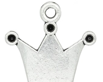 12 Crown Charms Antique Silver Tone Princess Crown 19 x 17 mm US Seller Ts361