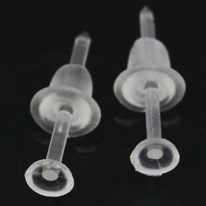 50 Plastic Earring Pearl Cup Post With Rubber Backs 12 x 3 mm  Hypoallergenic US Seller  ew066