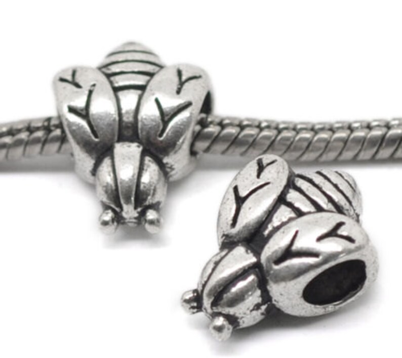 2 European Bee Charm Bead Antique Silver Tone 13 x 9 mm US Seller ec095 image 2