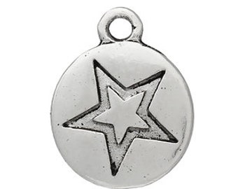 Bulk 50 Star Charms Round Antique Silver Tone 14 x 11 mm  ts1439