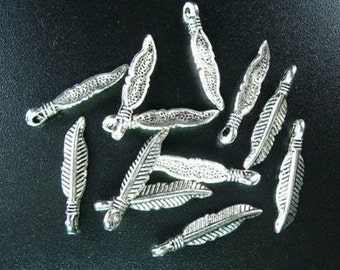 10 Feather Charms Tibetan Silver 19 x 4 mm US Seller  ts626