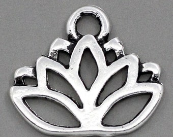 12 Lotus Flower Charms Antique Silver 17 x 14 mm US Seller ts1969