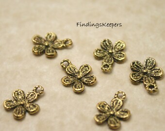 6 Flower Charms Antique Gold Tone 13 x 10 mm US Seller gc020