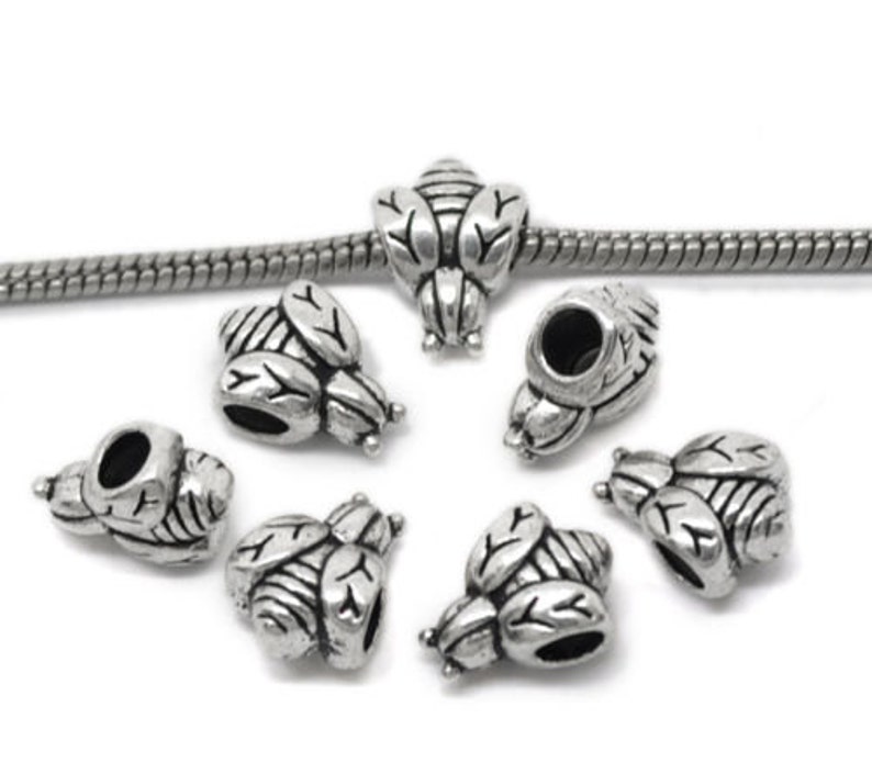 2 European Bee Charm Bead Antique Silver Tone 13 x 9 mm US Seller ec095 image 3