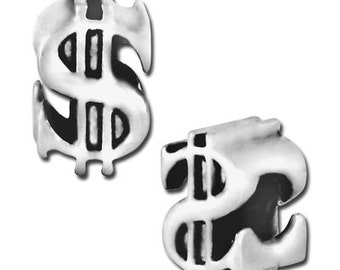 1 Dollar Sign Charm European Jewelry Antique Silver 11 x 7 mm  - ec133