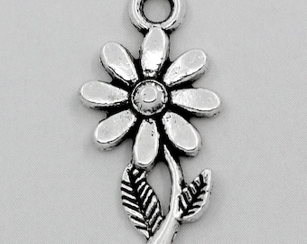 12 Flower Charms Antique Silver 19 x 10 mm US Seller ts1096