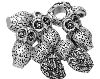 1 European Owl Charm Bead Antique Silver 17 x 9 mm USA Seller ec157