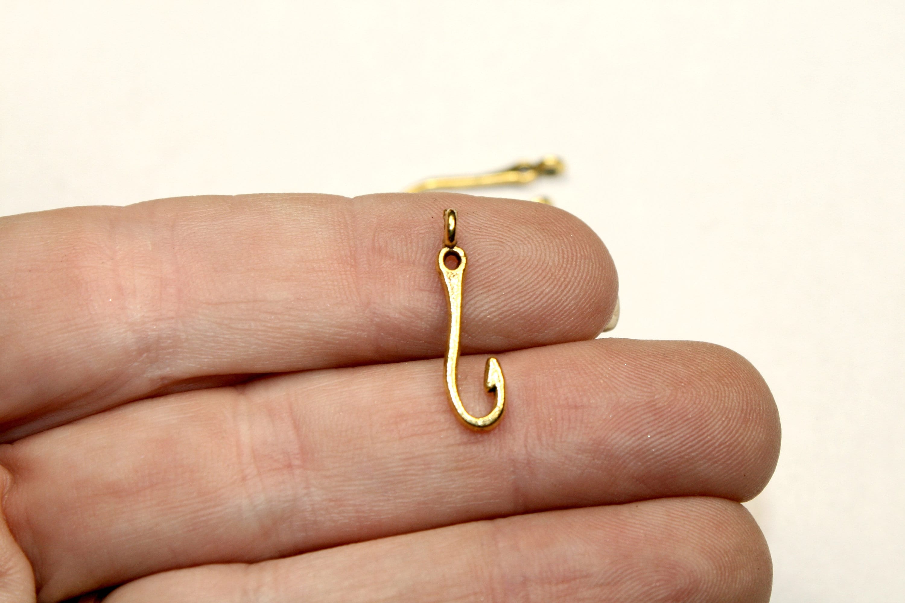 Bulk 50 Fish Hook Charms Antique Gold 20 x 5 mm Double Sided Etsy