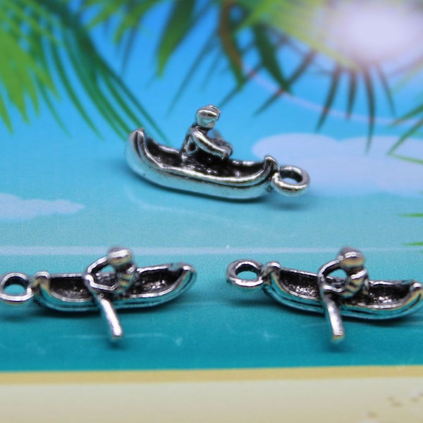 8 Kayak Canoe Boat Charms 3D Antique Silver Tone 19 x 9 mm US Seller - ts919