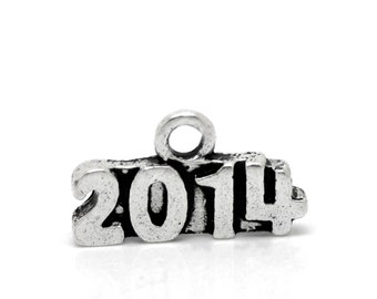 3 Year 2014 Number Charms 15 x 8 mm Antique Silver Tone  ts1661